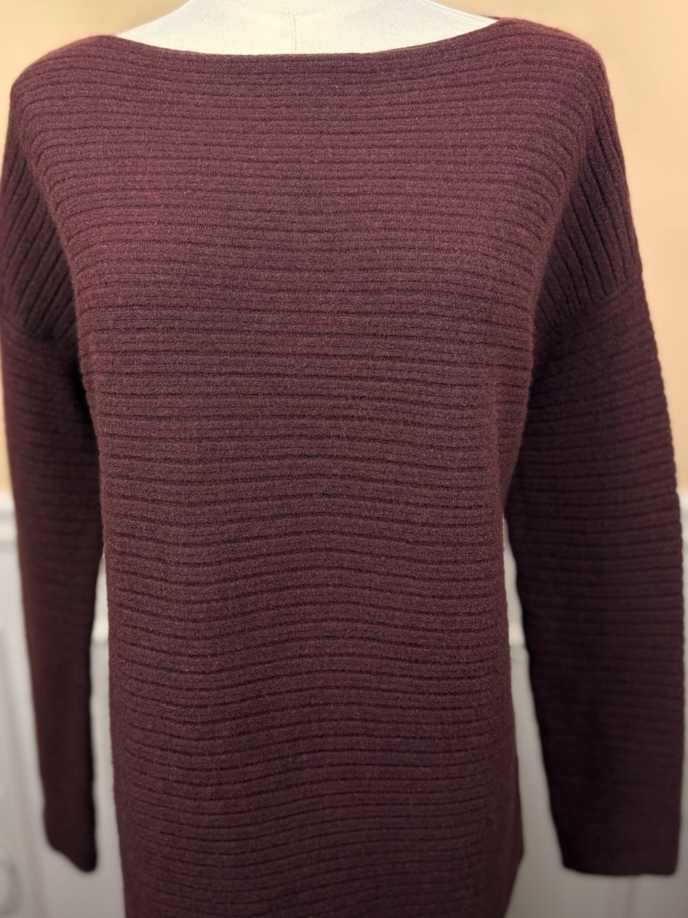 🤎 Vince 100% Cashmere Ribbed Boatneck Sweater S Chocolate Brown
